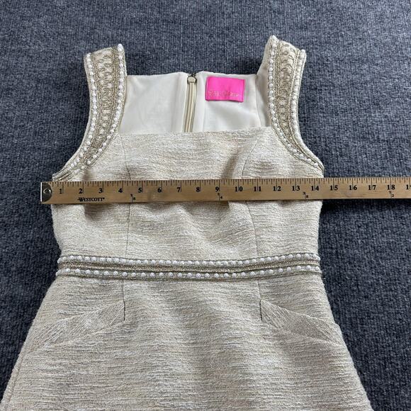Lilly Pulitzer Dress Women 2 Dana Shift Mini Gold Metallic Beaded Classic Preppy - Picture 12 of 14
